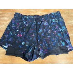 Avia Womens 2-in-1 Running Shorts Blue Purple Floral Print Size L 12-14 AV56953‎